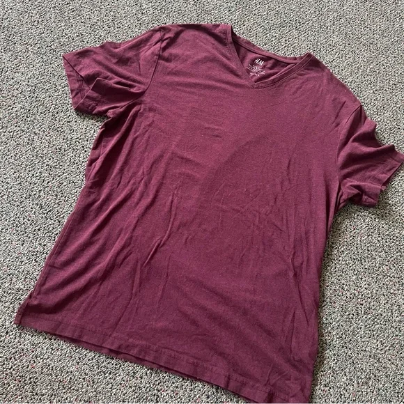H&M Maroon Slim Fit Short-Sleeve V-Neck Lightweight Cotton T-Shirt Casual Top L - Picture 7 of 16